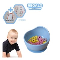 Plato de Entrenamiento de Silicona Celeste con Cuchara Comodo y Seguro Y+Regalo Sticker